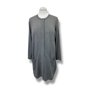 J. Jill Women’s Cardigan Sweater Longline Duster Wool Blend Button Front Gray 1X